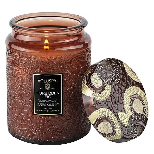 Voluspa Forbidden Fig Candle | Large Glass Jar | 18 Oz | 100 Hour Burn Time | All Natural Wicks and Coconut Wax for Clean Burning | Vegan