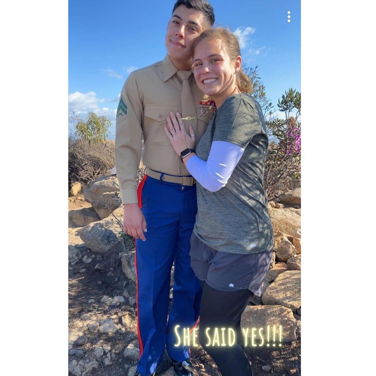 On December 31, 2020, Isaac surprised Sara at the peak of her mountain hike with a proposal.