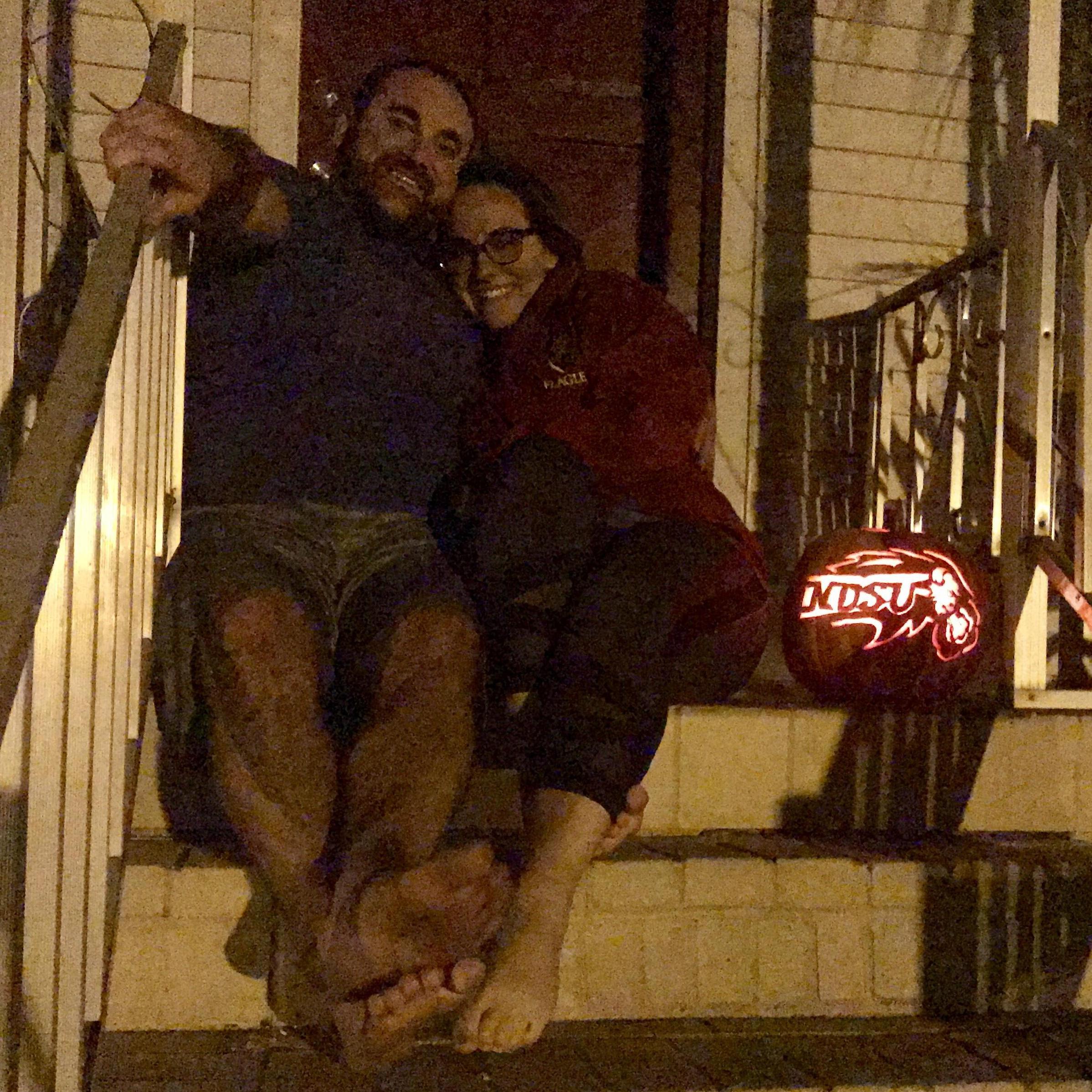 Halloween at 702 W Patterson St. Carved a pumpkin in honor of Jared's favorite college football team: NDSU!