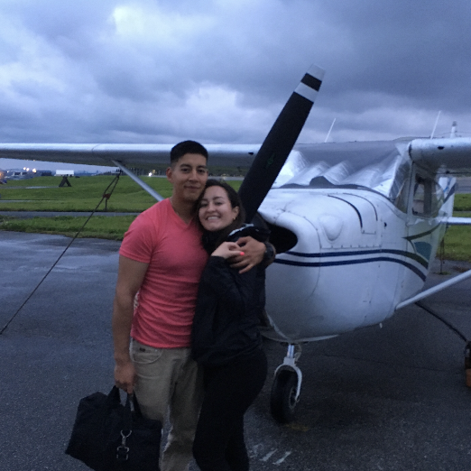 Mauricio flying Barbara in a Cessna around Okinawa.