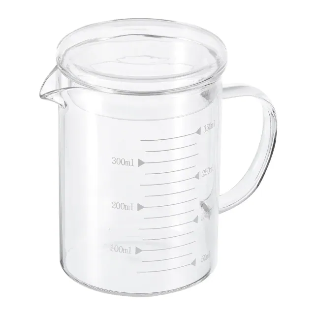 Unique Bargains Borosilicate Glass Scale Measure Cups with Glass Lid and V-Shaped Spout 12oz White