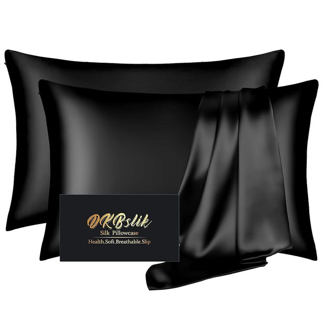 Silk Pillowcase 2 Pack, Natural Mulberry Silk Pillow Cases, Silk Pillowcase for Hair and Skin, King Size Satin Pillowcase Set of 2 with Zipper, Gifts for Sleeping Women, Black