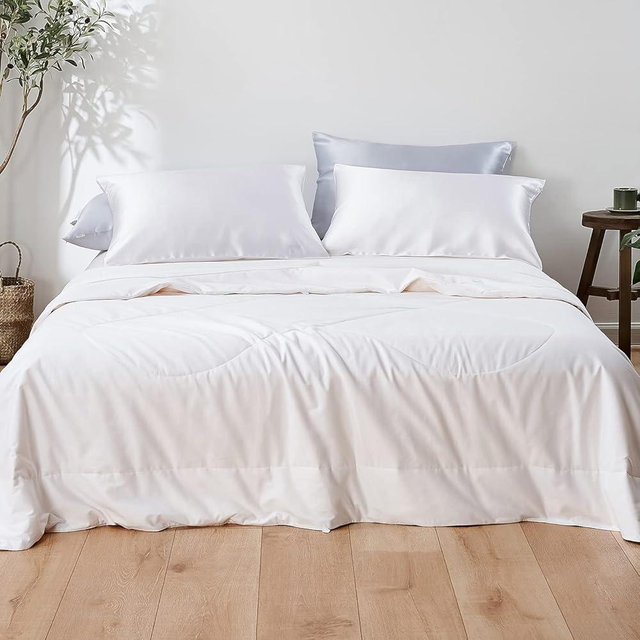 Mommesilk Mulberry Silk Comforter/Duvet/Quilt, 100% Pure Long Strand Silk Filling and Royal Cotton Cover, Soft Breathable, Silk Weight 1.5kg Queen Size 87x90 Inch, All Seasons