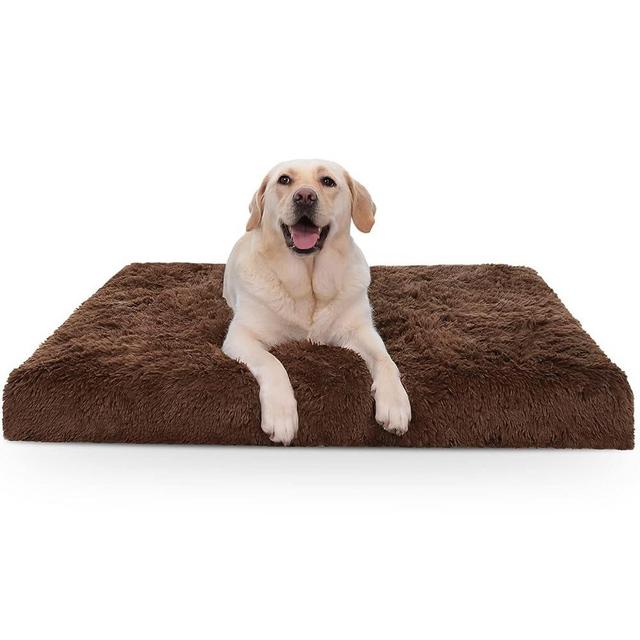 MIHIKK Large Dog Bed, Orthopedic Egg Crate Foam Dog Bed with Removable Washable Cover, Waterproof Dog Mattress Nonskid Bottom, Comfy Anti Anxiety Pet Bed Mat, 35x22 inch, Brown