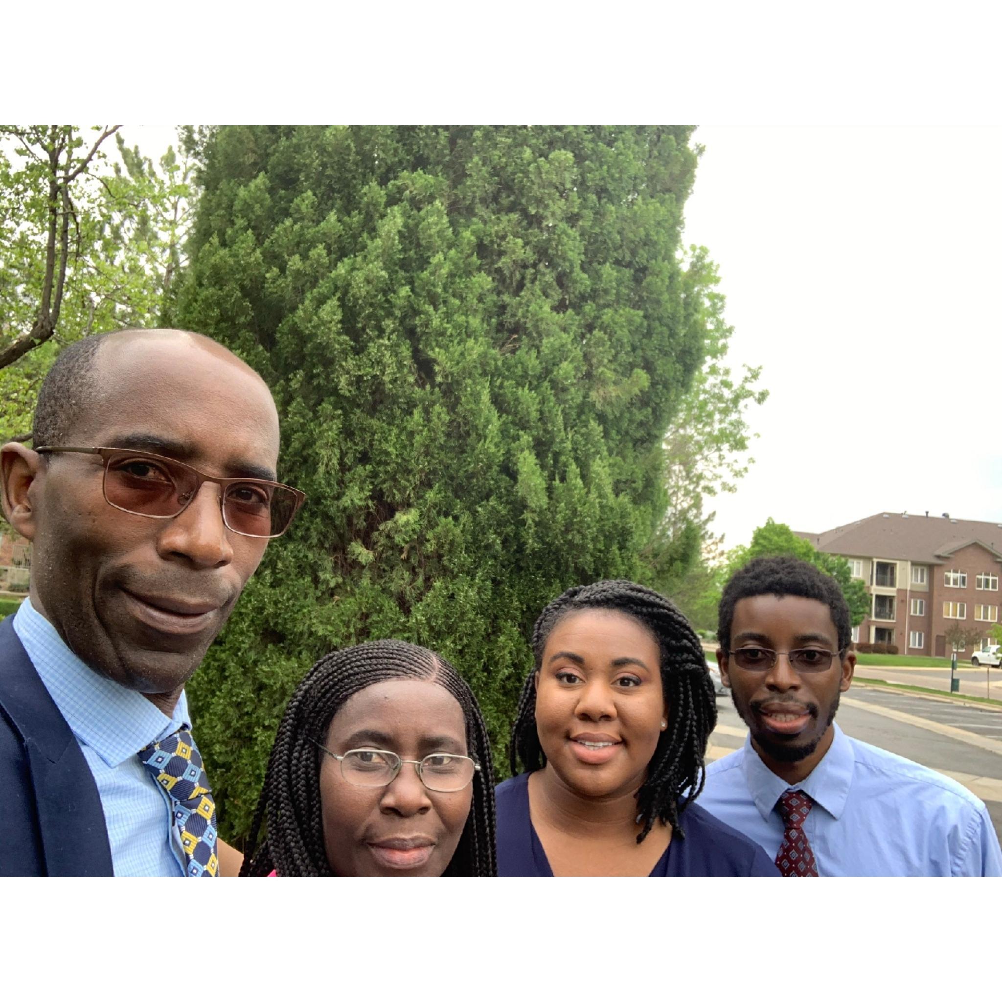 Chris' Parent and us at the wedding of Amatus and Lolita Habonimana's Wedding in Colorado 2021.