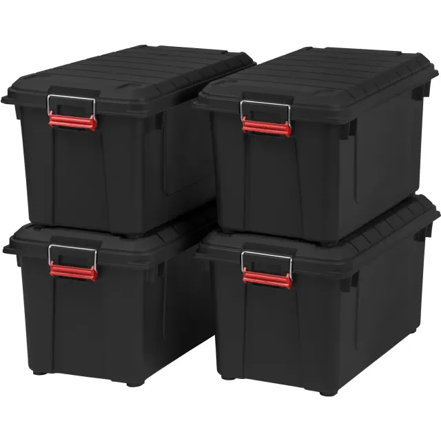 IRIS USA 4Pack 82qt/20gal WeatherPro™ Storage Utility Tote Container Box, Black, For garage