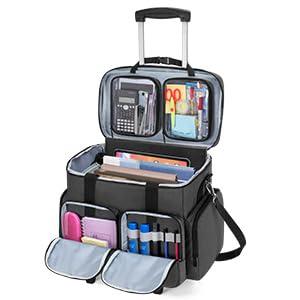 CURMIO Rolling Teacher Tote Bag with Padded Laptop Compartment for up to 15.6 Inches Laptop, Wheeled Teacher Bag for Teaching, Office, Craft, Black