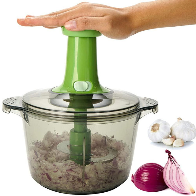 Brieftons Express Food Chopper: Large 8.5-Cup, Quick & Powerful Manual Hand Held Chopper to Chop & Cut Fruits, Vegetables, Herbs, Onions for Salsa, Salad, Pesto, Hummus, Guacamole, Coleslaw, Puree