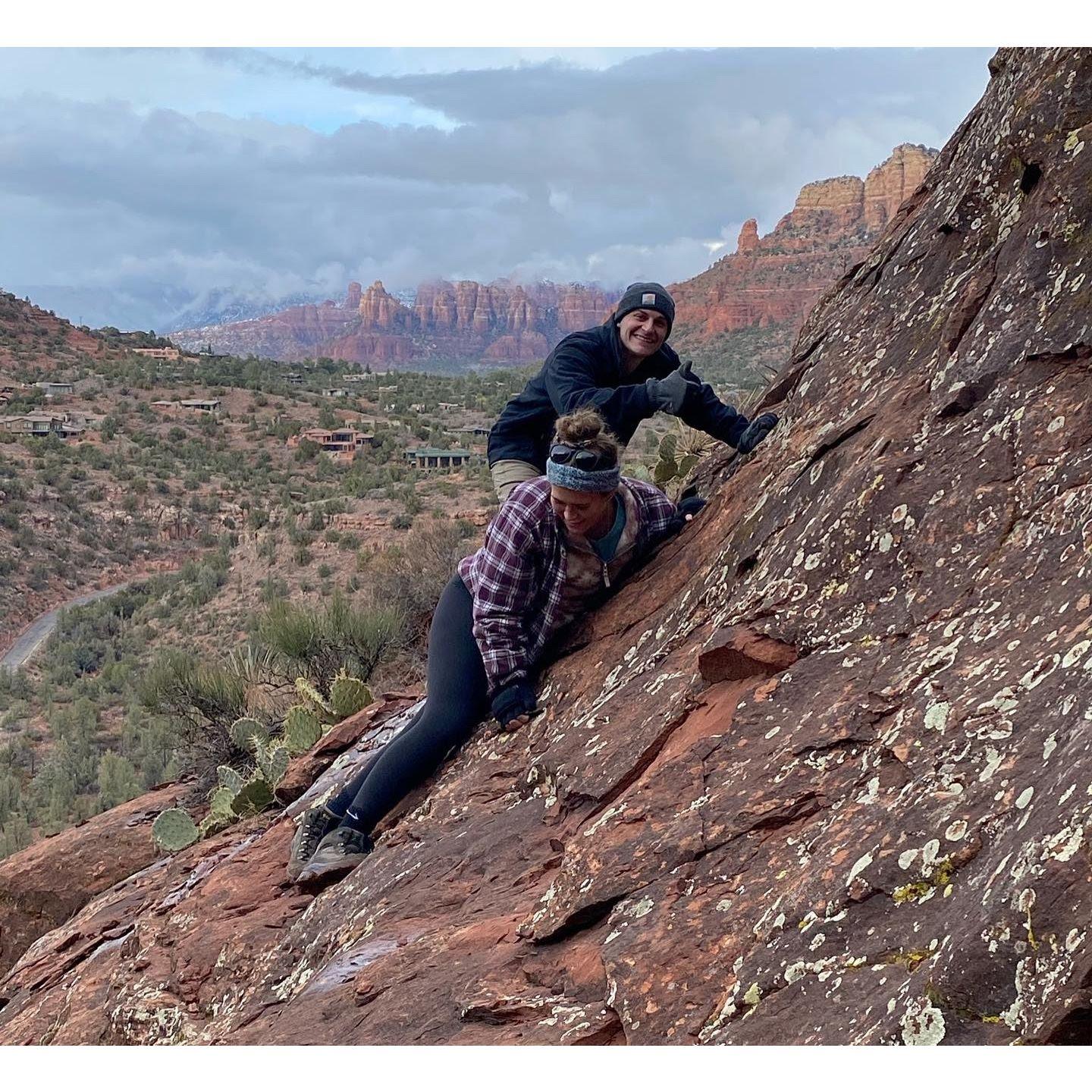 Matt giving Steph moral support while literally on the edge of a cliff in Arizona 