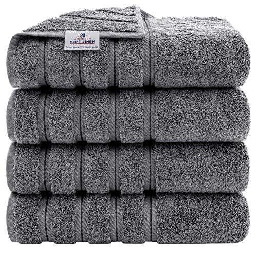 American Soft Linen Premium, 100% Turkish Genuine Cotton Towel Set Luxury Hotel & Spa Quality for Maximum Softness & Absorbency (4-Piece Bath Towel Set, Grey)