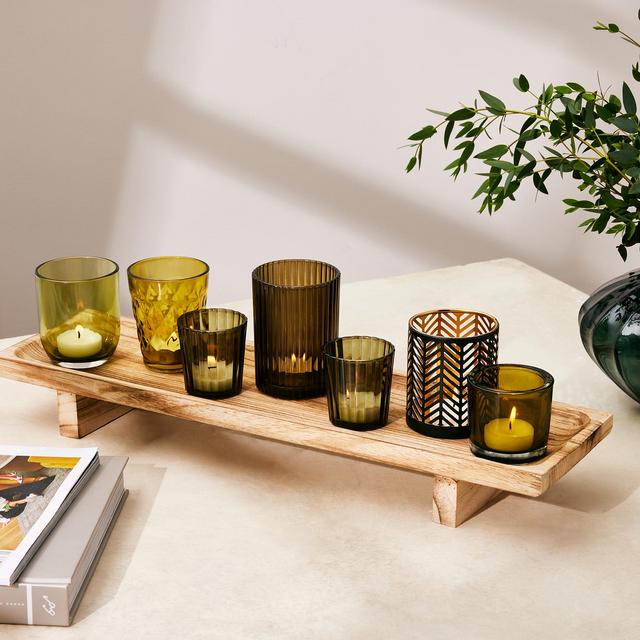 Storied Home, 8-Piece Paulownia Wood Tray and Votive Candle Holder Set