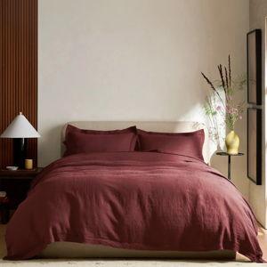 European Linen Double Flange Duvet Cover Set in Burgundy (queen)