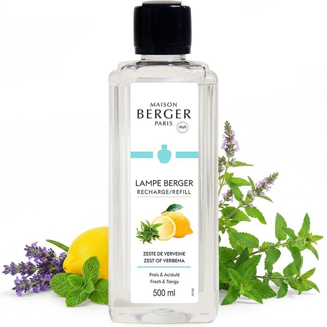 MAISON BERGER Zest of Verbena Lampe Berger Refill, 500 ml (16.9 fl oz), Odor-Neutralizing Home Fragrance Oil Lamps, Lime, Cedrat, Pink Pepper, Verbena, Lavandin, Mint, Made in France