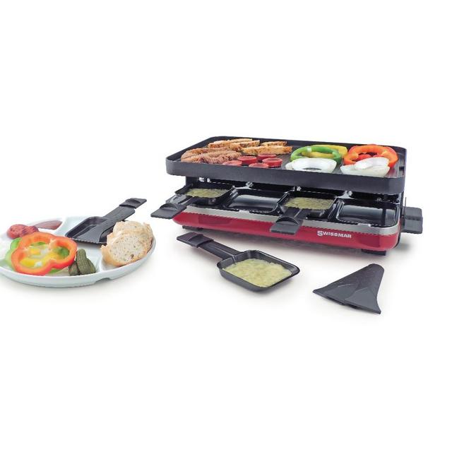 Swissmar Red Stainless Steel and Nonstick Cast Aluminum 8 Person Valais Raclette