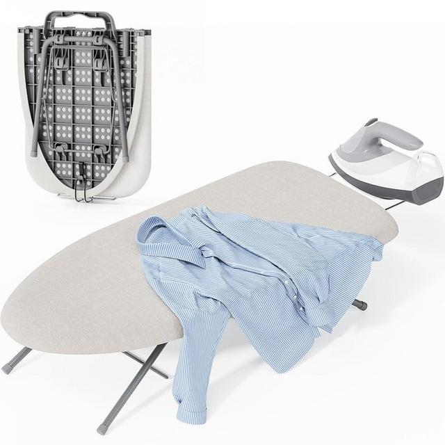 KINGBOARD Tabletop Ironing Board, Small Ironing Boards with Iron Rest, Folding Iron Board, Extra Thick Cover, Portable Tabletop Ironing Board with Non-Slip Feet, 30x12 Beige