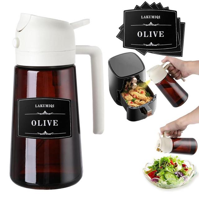 Kitchen Upgraded Made 2 in 1 Oil Dispenser Glass Oil Sprayer Cooking, 470ml g 16oz Evermore Olive Oil Dispensing Sprayer Pour, Reciprocal 2 way Two in One Oil Bottles (Light-Blockage Cream 1PC)