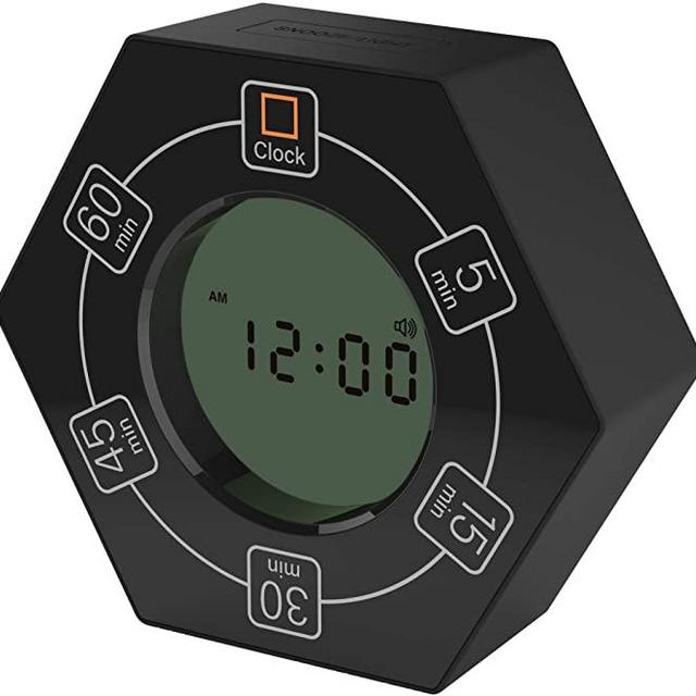 Hexagon Rotating Timer, 5,15, 30, 45, 60 Minute Preset Countdown Timer, Easy-to-Use Time Management Tool for Classroom, Meeting, Cooking, Study, Homework, Workouts (Black)
