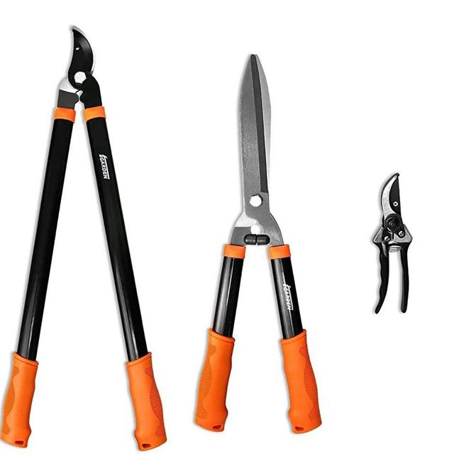 COARBOR 3 Piece Garden Tools Hedge Shear Trimmer Bypass Lopper Pruning Shears Ideal for Tree Branches Pruning Sharp Shrubs and Other Yard Work