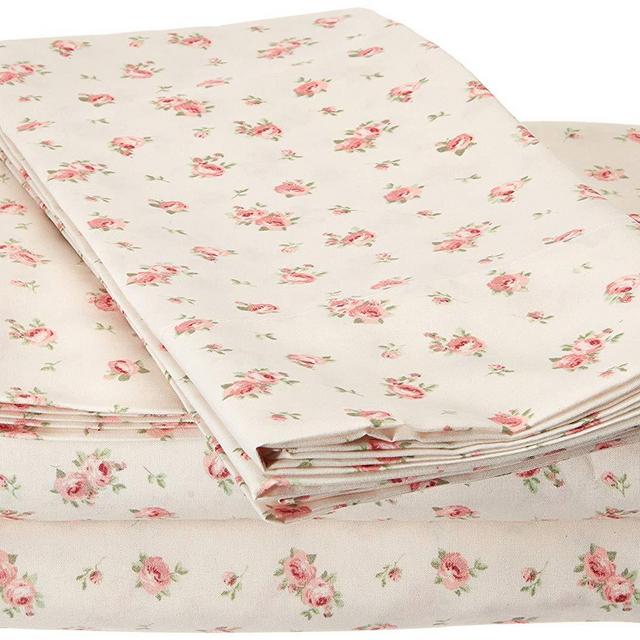 Amrapur Overseas - Amrapur Microfiber Sheet Set | Luxuriously Soft 100% Microfiber Rose Printed Bed Sheet Set with Deep Pocket Fitted Sheet, Flat Sheet and 2 Pillowcases , 4 Piece Set,  Queen