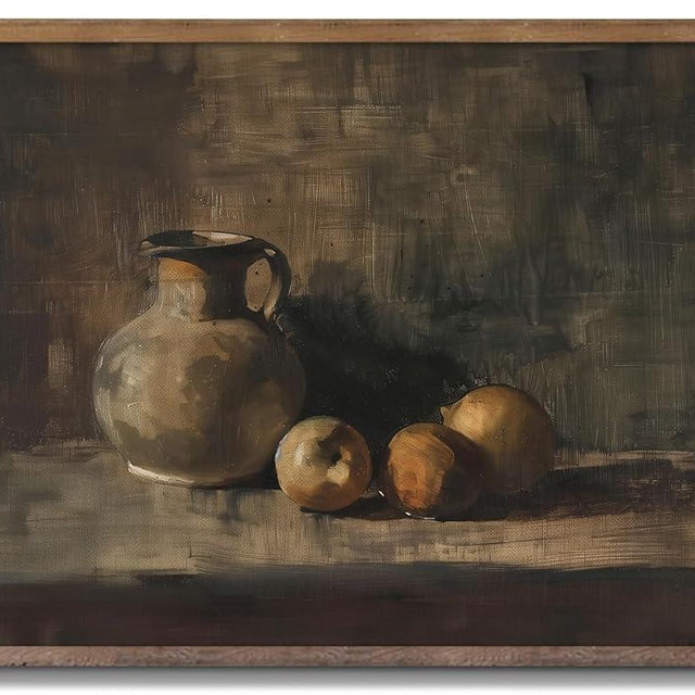 XOCUUI Farmhouse Still Life Picture Living Room - Rustic Vintage Decor for Bedroom - Peach Fruit Dining Room Moody Muted Oil Painting Art Deco Wall Art for Kitchen - 8 x 10 No Frame