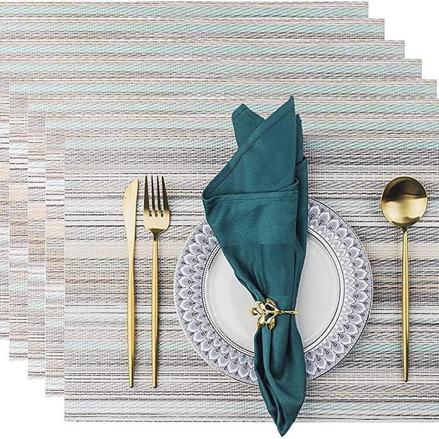 Placemats, Placemats for Dining Table Set of 8 Waterproof, Woven Place Mats for Kitchen Table Vinyl Heat Insulation Stain Resistant Placemats (Set of 8, Blue Stripes)