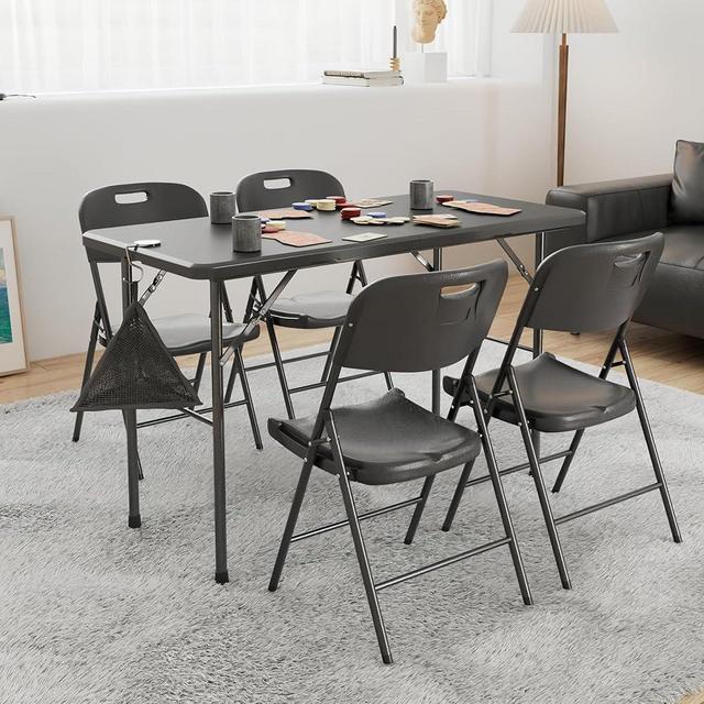 VECELO Folding Card Table and Chairs Set, Collapsible Legs & Portable for Indoor/Outdoor, Picnic, 5 Piece, Black