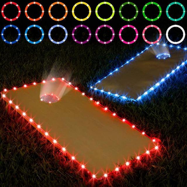 Frienda Cornhole Lights, 16 Colors Change Cornhole Board Edge and Ring LED Lights with Remote Control for Family Backyard Bean Bag Toss Cornhole Game, 2 Set
