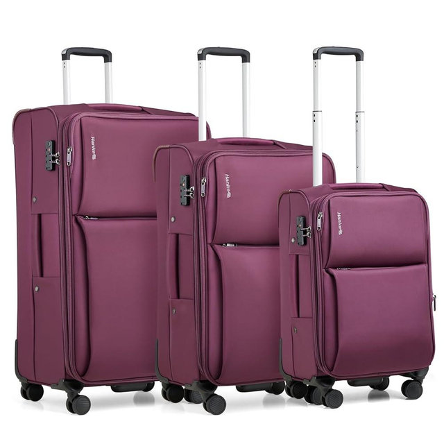Hanke Luggage Sets 3 Piece Softside Expandable Carry On Luggage with Spinner Wheels Lightweight Suitcase Sets TSA Large Luggage Travel Rolling Bag for Men Women(Purple, 20in/24in/28in)