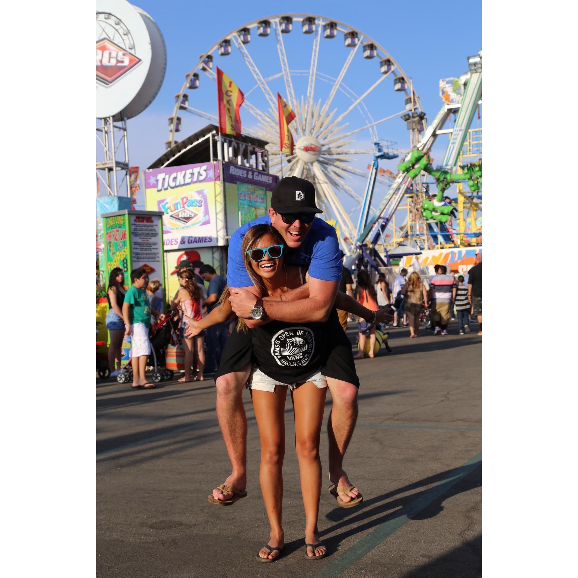 Evan's first time at the OC Fair. Deep fried Oreos, deep fried cheesecake, deep fried corn dogs, deep fried frog legs... and lots of spinning rides!