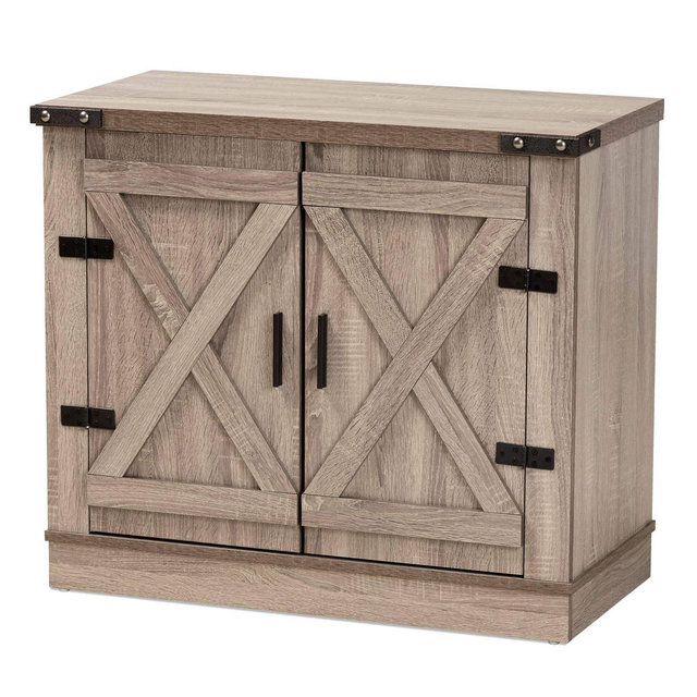 Wayne Farmhouse Wood 2 Doors Shoe Storage Cabinet Oak Brown - Baxton Studio
