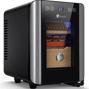 KingChii - 8L Cigar Humidor Storage Cabinet with Temperature Control, Spanish Cedar Shelves and Hygrometer(80 Capacity) - Black/Silver