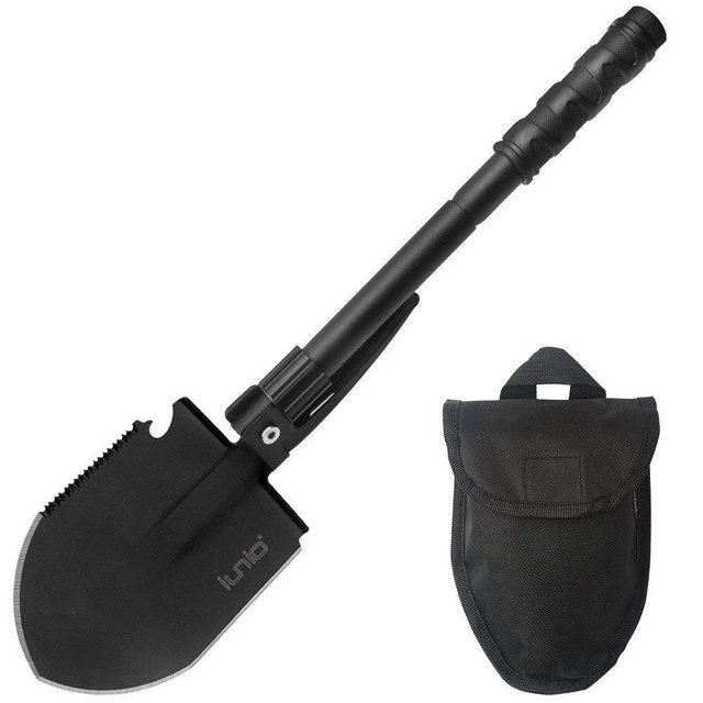 IUNIO Military Portable Folding Shovel and Pickax with Tactical Waist Pack Army Surplus Multitool for Camping, Hiking, Backpacking, Fishing, Trench Entrenching Tool, Car Emergency etc.