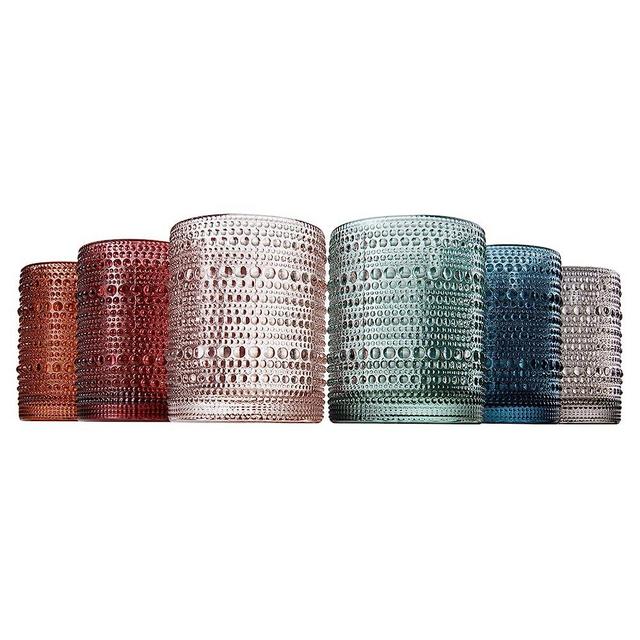 Khen Beaded Tumbler Drinking Glasses Set | Set of 6 | Vintage Hobnail 11 OZ Muted Pastel Bubble Design Whiskey Glassware, Old-Fashioned, Embossed Design Glass for Water, Wine, Whisky Cocktail