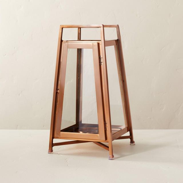 Small Raised Metal & Glass Pillar Candle Lantern Copper - Hearth & Hand™ with Magnolia