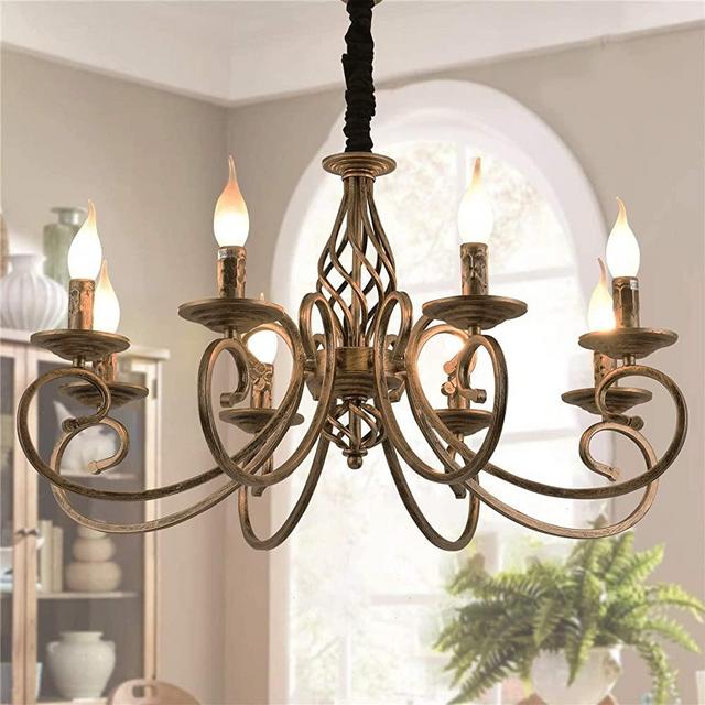 Ganeed Rustic Chandeliers,8 Lights Candle French Country Chandelier,Vintage Iron Pendant Light Fixture Hanging Light for Farmhouse,Kitchen Island,Dining Room,Bedroom