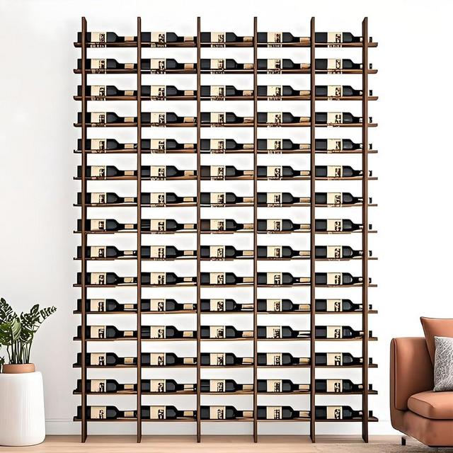 amhricho Wall Mounted Wine Rack,H 94.5INCH, 16 Rows, Black 80 Bottle, Metal Wine Bottle Holder for Home Bar, Wine Kitchen Storage (Brown, 5 Columns)