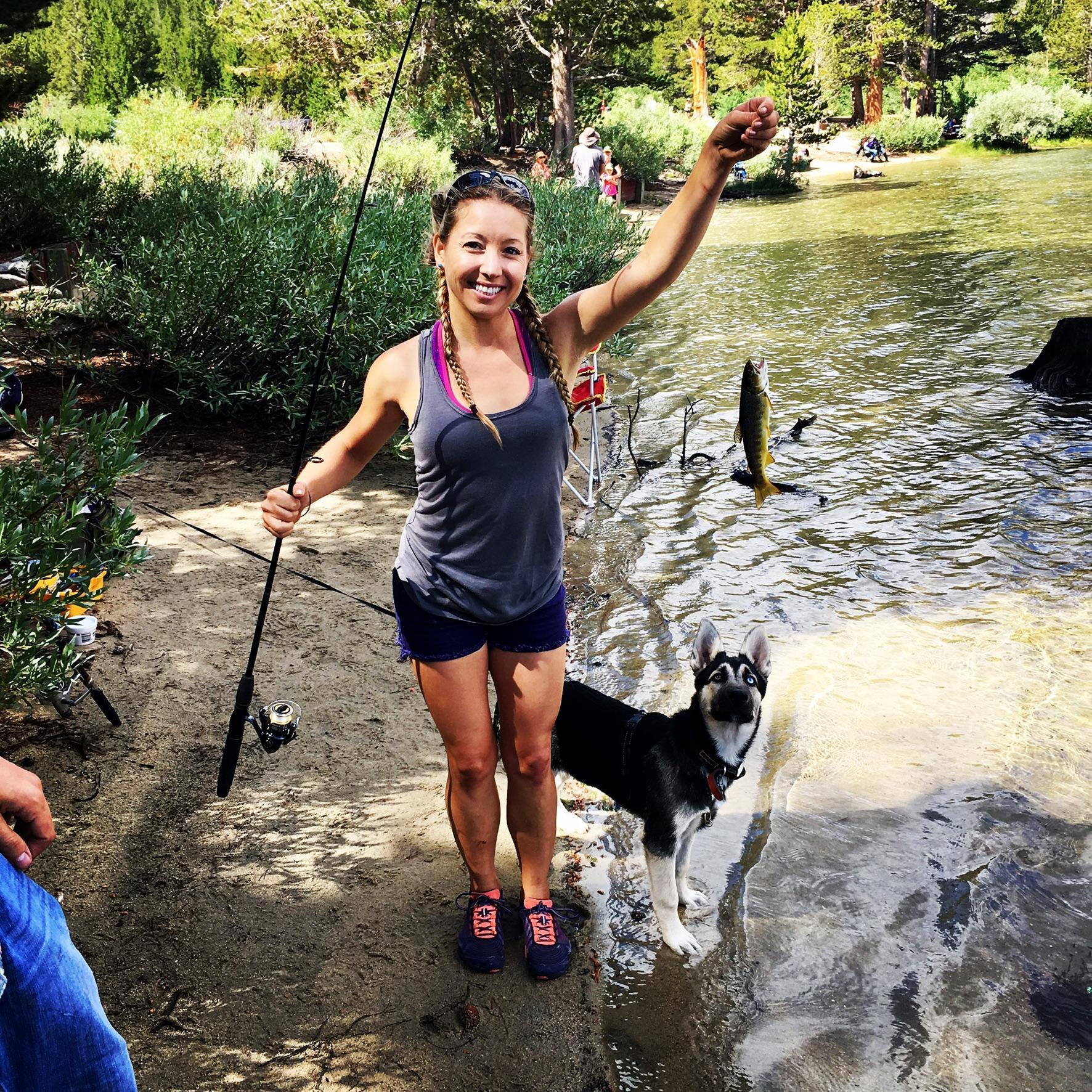 Dog decides she likes fishing