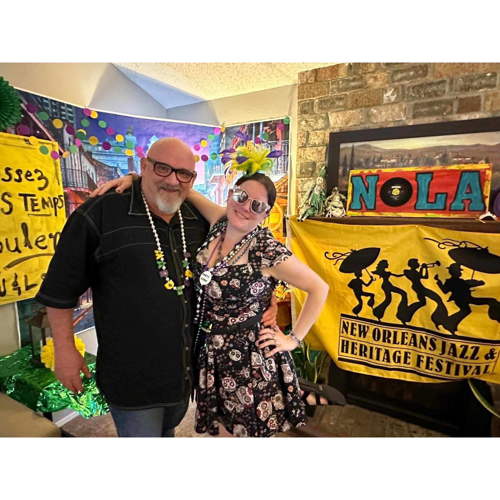 Celebrating our engagement with a NOLA-themed party, thanks to bridesmaid Amanda