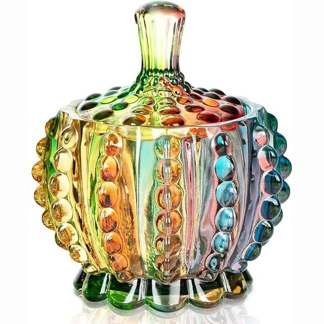 EWEIGEER Colorful Crystal Glass Candy Snack Barrel Storage Jar Embossed Luxury Cookie Buffet Canister With Lids Jewelry Box Jar Biscuit Containers