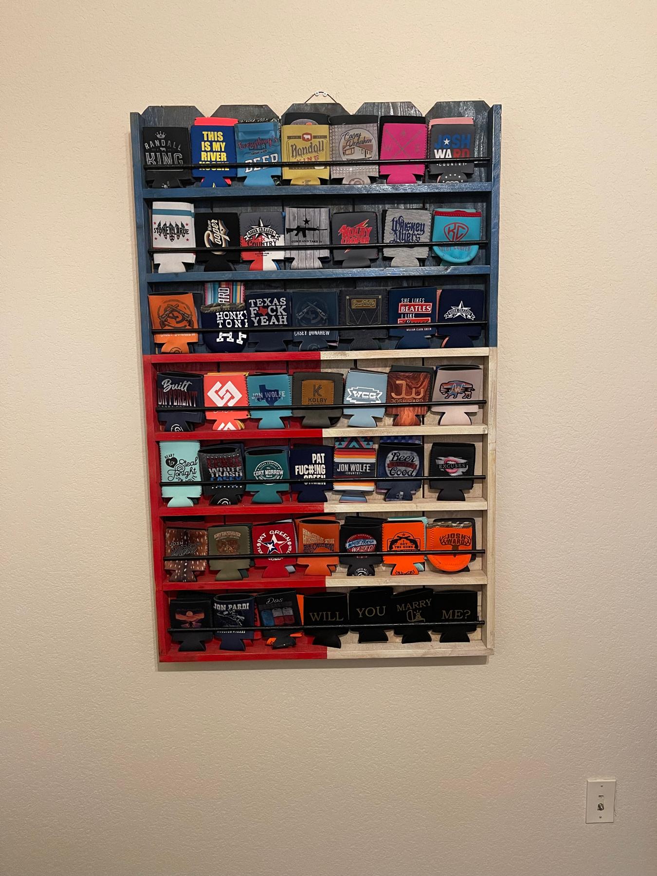 The koozie board that holds our concert koozies and how Jeff proposed!