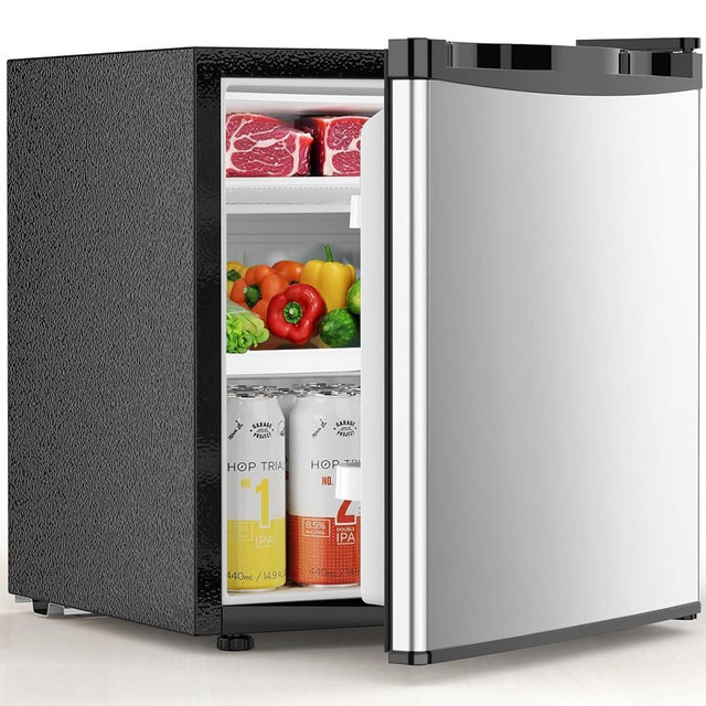 Electactic 1.6 Cu.ft Mini Fridge with Freezer, Compact Single Reversible Door Refrigerator, Adjustable Thermostat, Ultra Quiet, Energy Efficient for Office, Dorm, Bedroom, Apartment -Silver