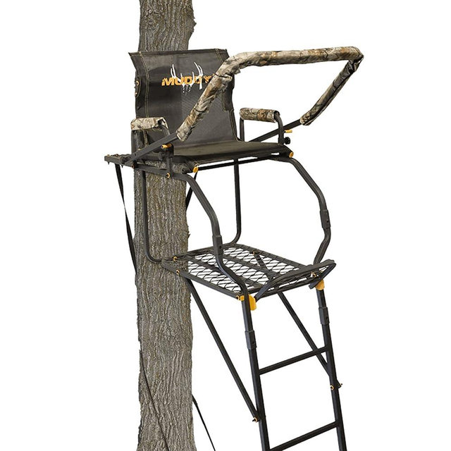 MUDDY Hunting Tree Stand, Single Ladder w/Safety Rail & Flip-Back Seat, 17" Tall, 300-Lb Capacity