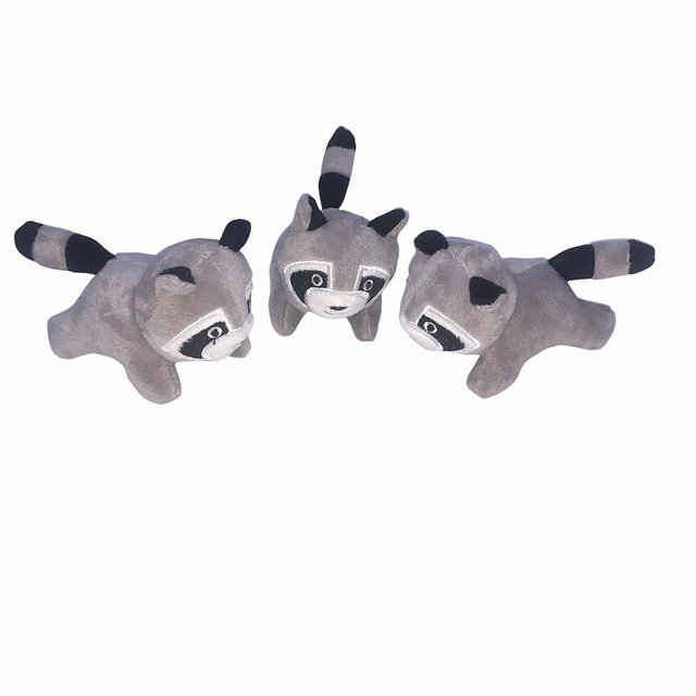 Glow Pups Raccoon Dog Toy 3 Pack with Squeaker, Plush Hide and Seek Dog Toys for Small to Medium Dogs, Burrow Replacement Animals, Woodland Gray, 3 x 5 x 2 inches