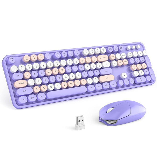 MOFII Wireless Keyboard and Mouse Combo,2.4GHz Retro Full-Size Keyboard with Number Pad and Cute Wireless Mouse for Computer PC Desktops Laptop WindowsxP/7/8/10 Purple Colorful