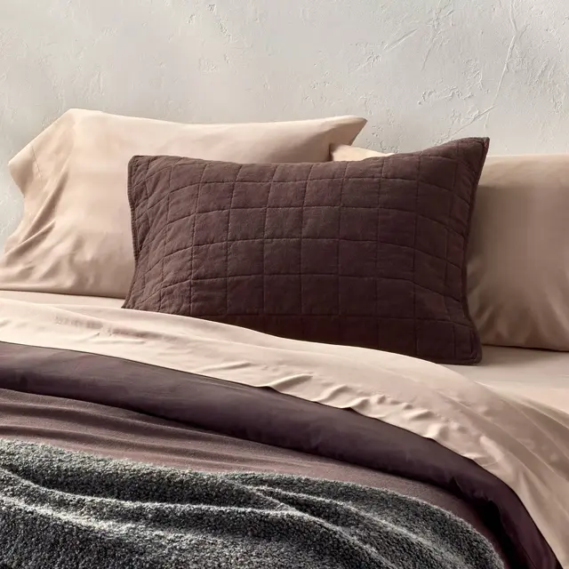 Standard Heavyweight Linen Blend Quilt Sham Set Dark Fig - Casaluna™
