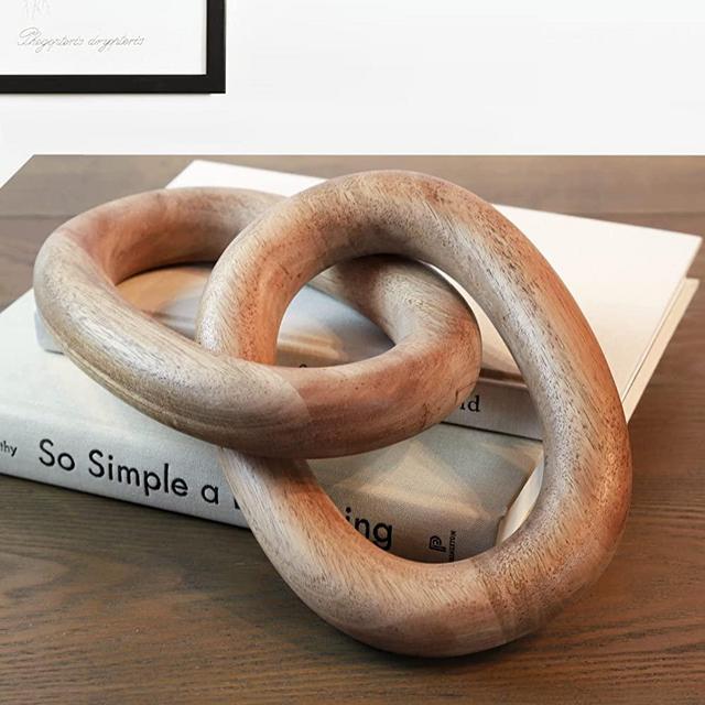 Acacia Wood Knot Decor - Modern Farmhouse Home Decor for Table Shelf, Book Shelves, and Racks - Rustic 2 Chain Links Coffee Table Decor by Product Elevations