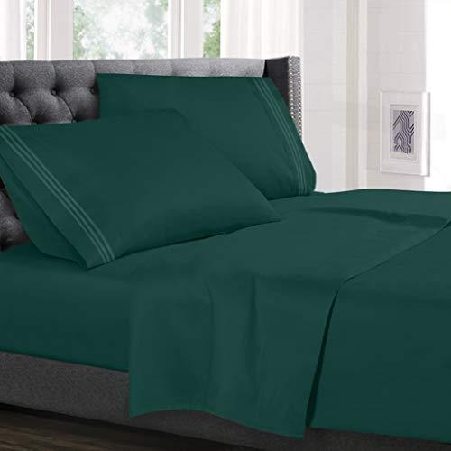 Hearth & Harbor 4 Piece Bed Sheet Set - Luxury Soft Double Brushed Microfiber - Deep Pockets, Hypoallergenic, Full Size, Hunter Green