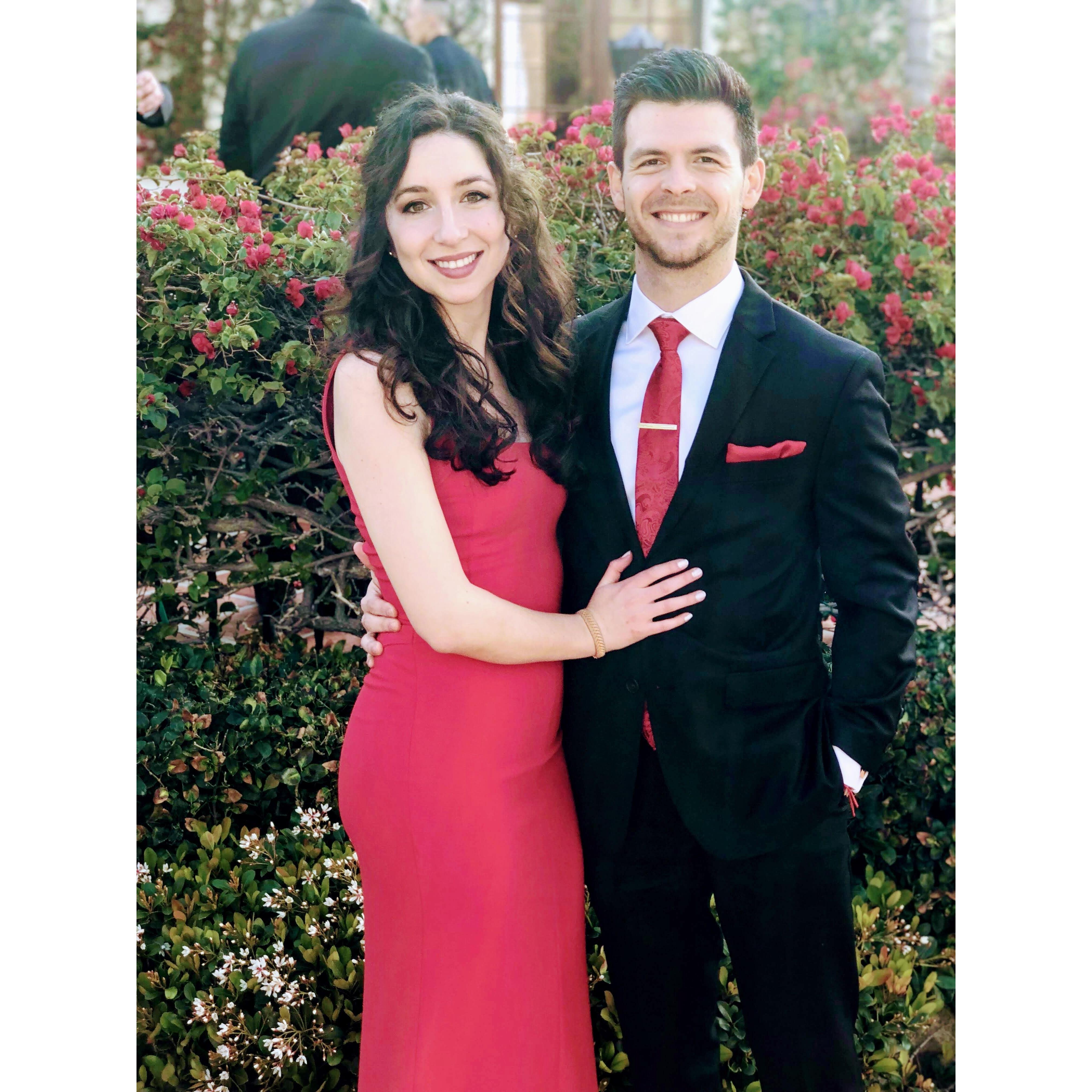 April 2018: Attending our first wedding together.