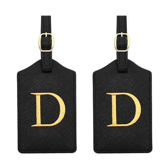 2 Pcs Initial Luggage Tags Monogrammed PU Leather Luggage Tags Embroidered Luggage Tags for Suitcases Travel Luggage Tags for Baggage Bags (D)