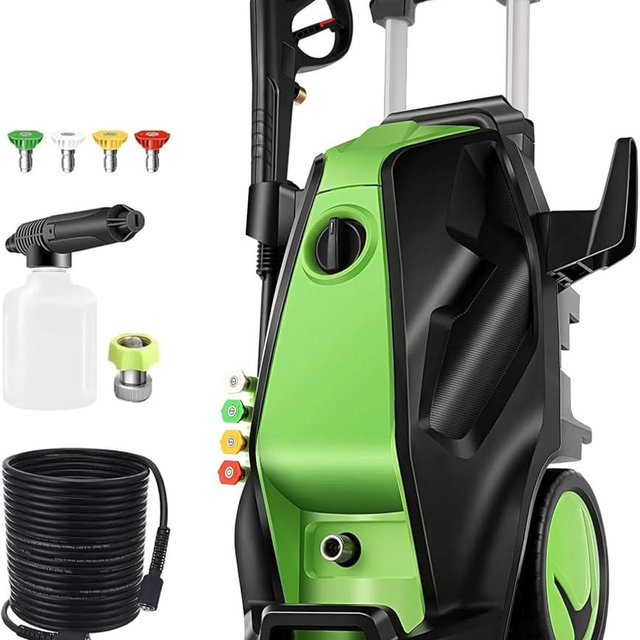 Electric Pressure Washer, 5000 PSI 3.9 GPM Heavy Duty Power Washer with Foam Cannon, 4 Nozzle Tips,33FT Hose and Soap Bottle for Home/Cars/Driveways/Patios/Decks/Fences,Green